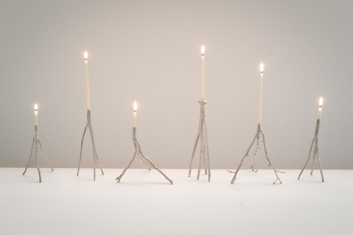 Botanical Candle Holders in Brass and Silver — detail view