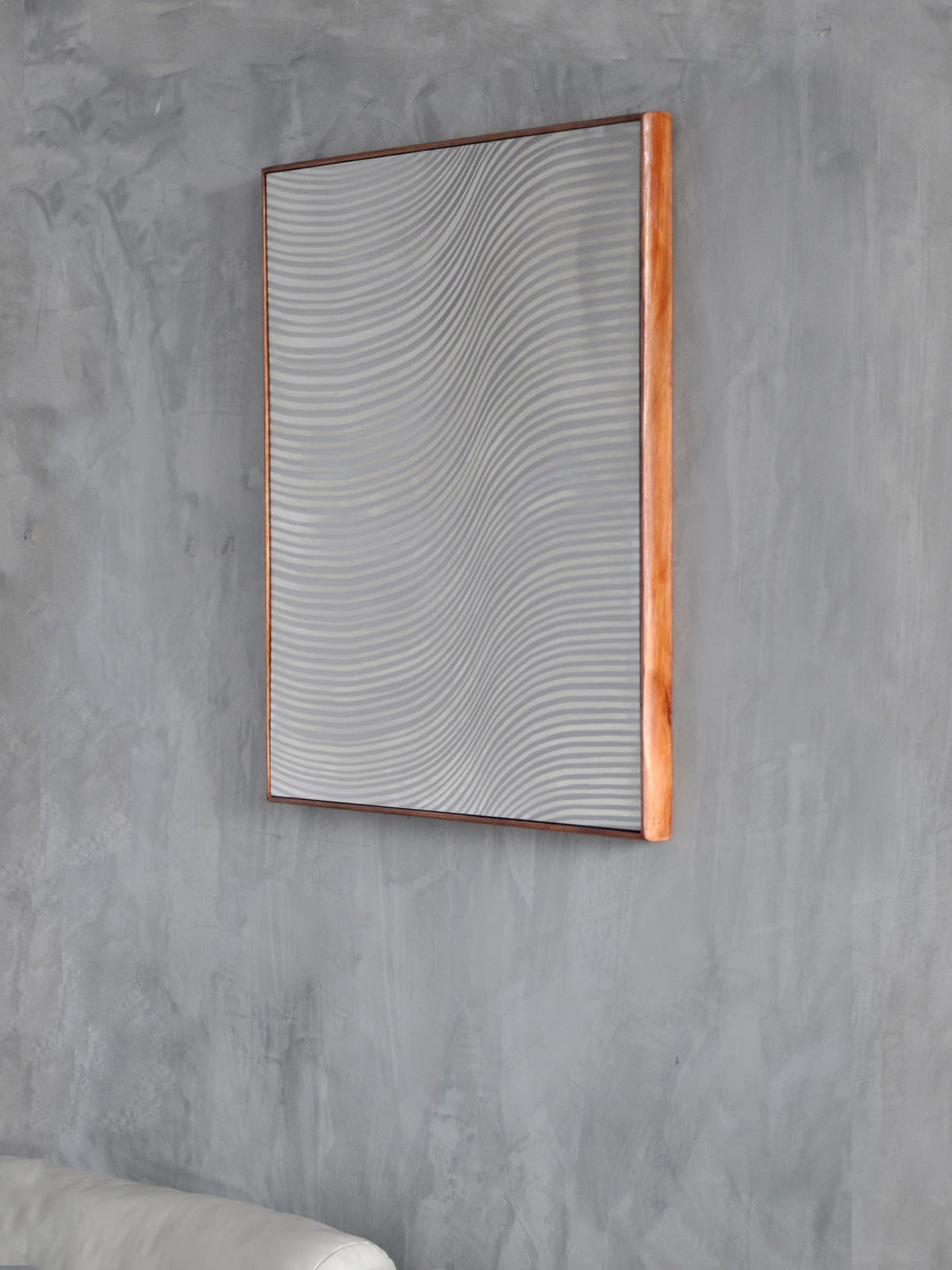 Metal Drawing No.2 - reflective wall piece in stainless steel — side angle