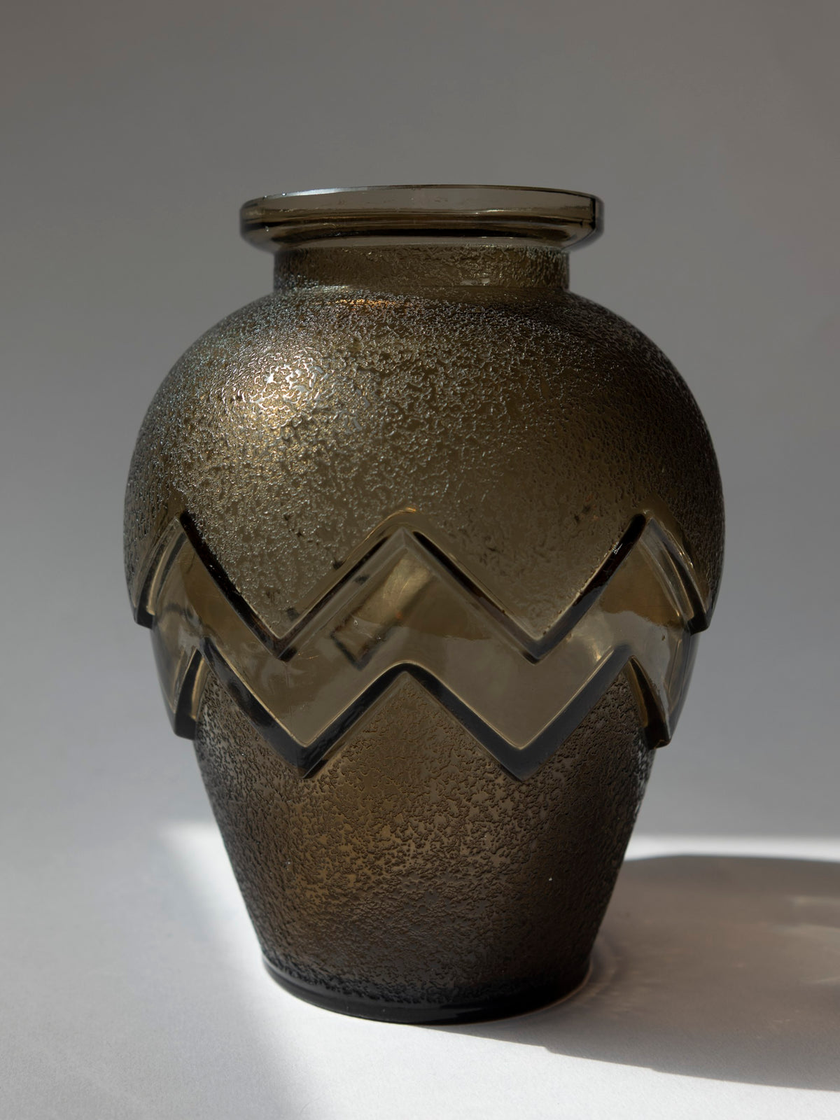Art Deco Smoked Glass Chevron Vase, Daum Nancy, c. 1930s by Trove Paris | The Oblist