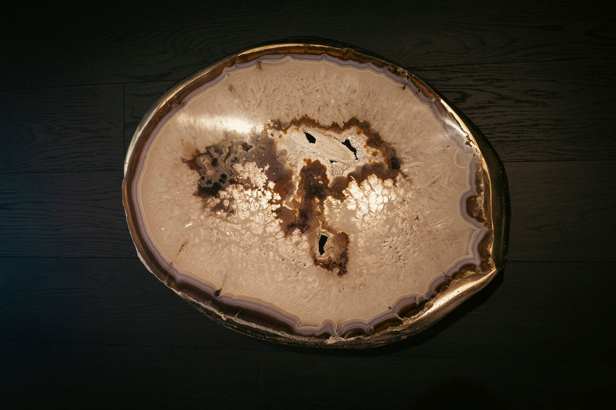 ERNEST coffee table - Minimalism Coffee Table in Brass and Agata — side angle