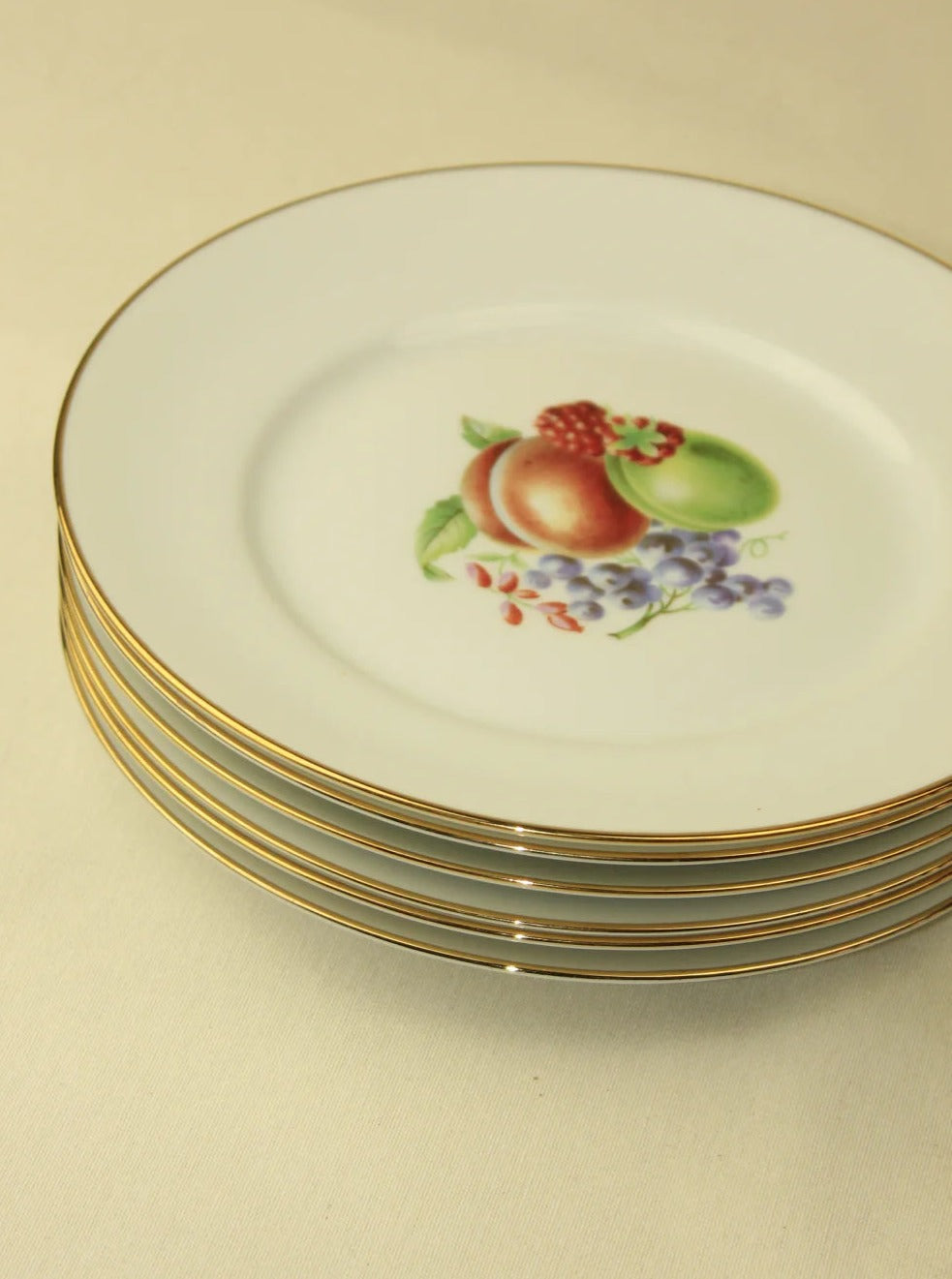 Set of 12 charming Italian dessert plates with hand-painted fruit motifs