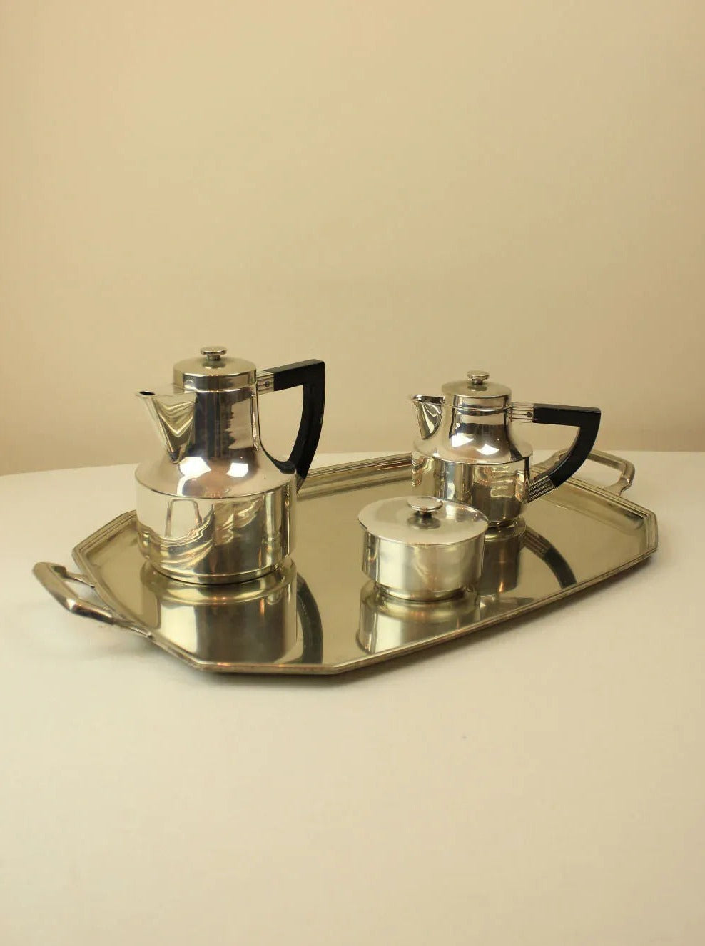 Vintage-inspired Art Deco Coffee and Tea Set with intricate geometric patterns