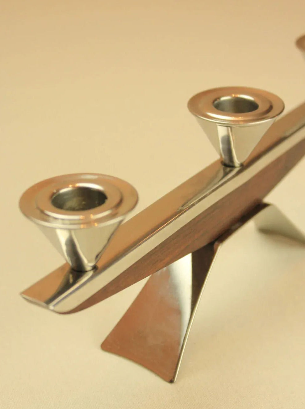 Antique 1960 Candleholder crafted from solid metal with a sleek matte black coating