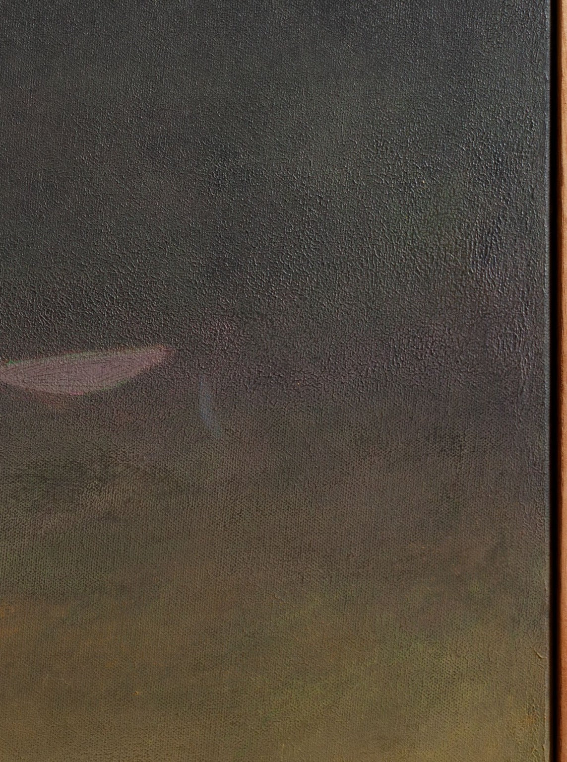 An abstract painting from Rebecca von Matärn's art collection depicting subtle gradations of dark to brown textures, with what appears to be a faint outline of a fish on the left side, titled Ponds & Breezes