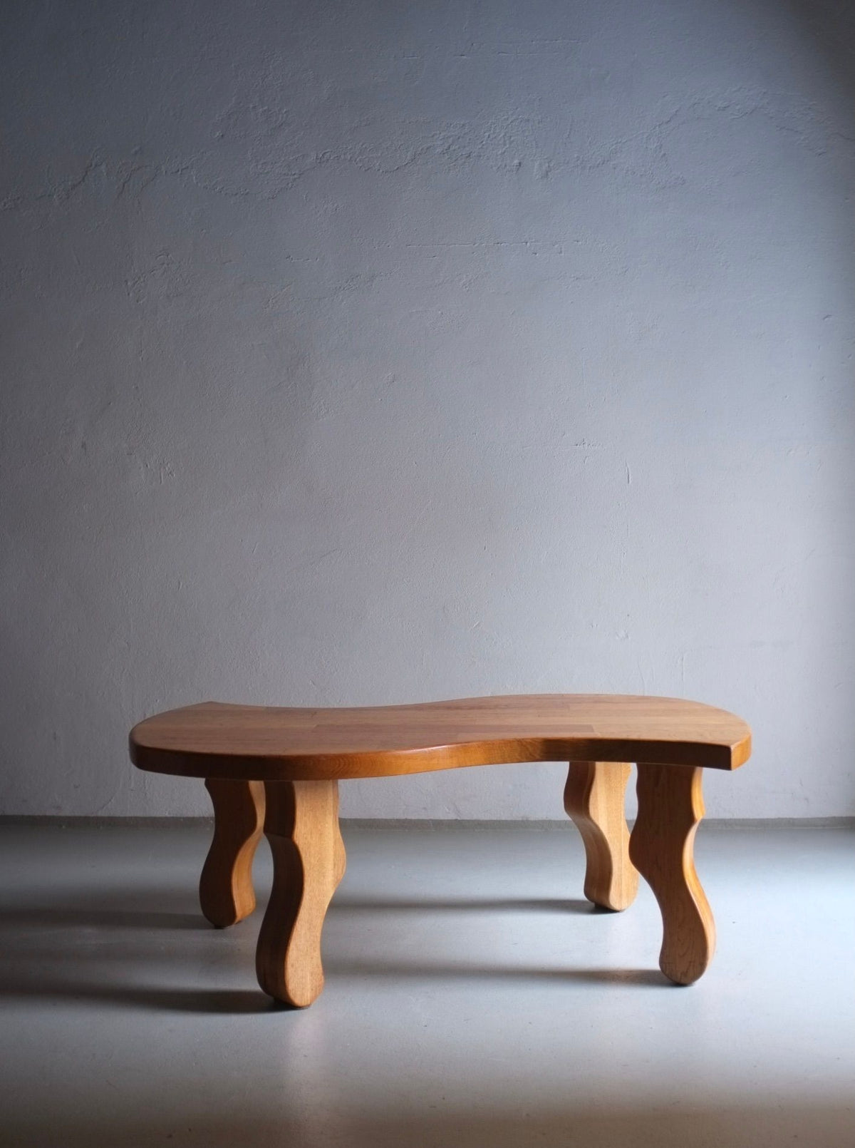Vintage Brutalist sculptural oak coffee table from the Netherlands, circa 1970s