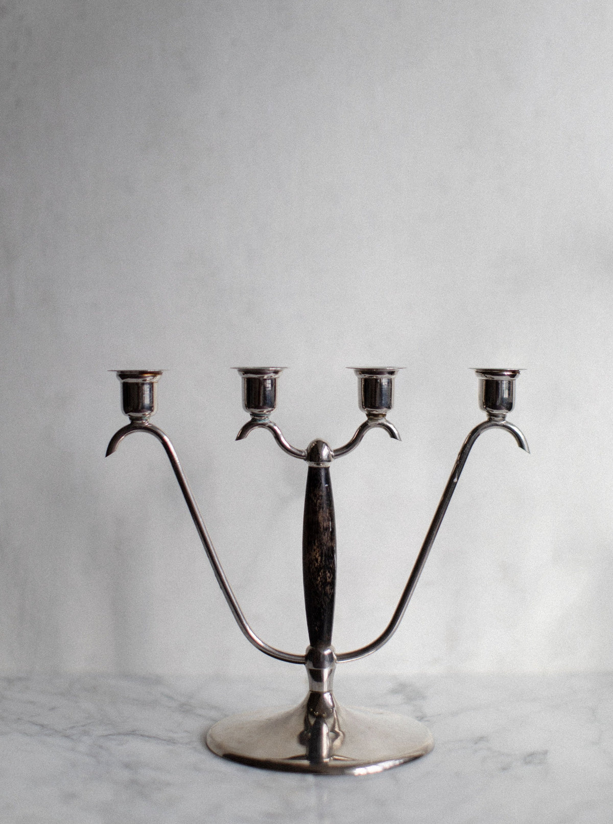 Chrome & Wood Candleholder with modern design and sleek finish 
