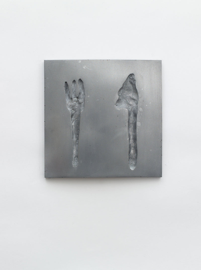 Knife & Fork Tile Sculpture: Ceramic art piece featuring intricately designed cutlery