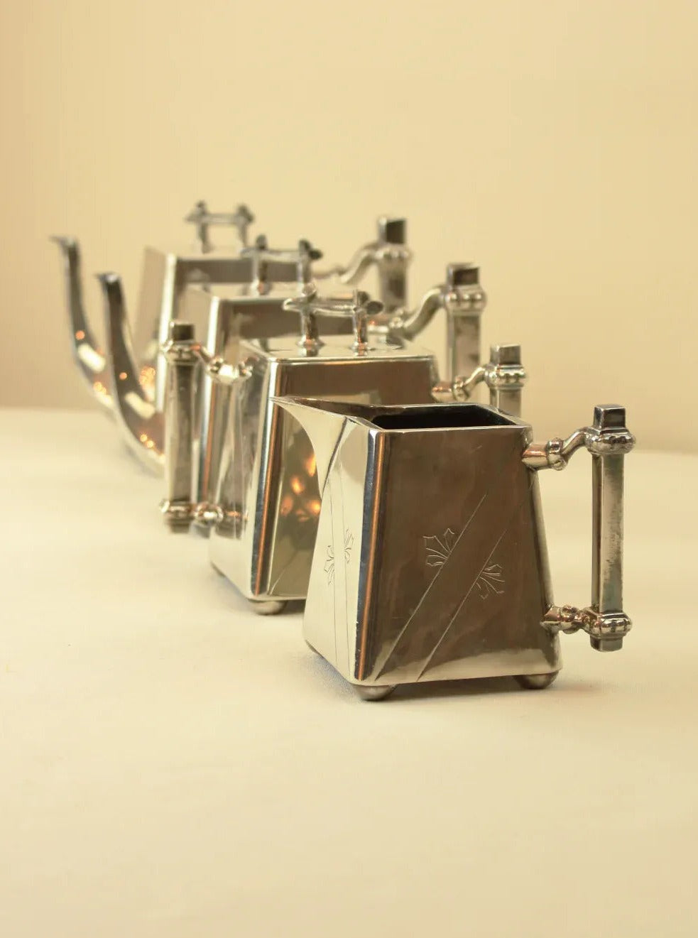  Art Deco Coffee Set with Porcelain Teapot and Matching Espresso Spoons