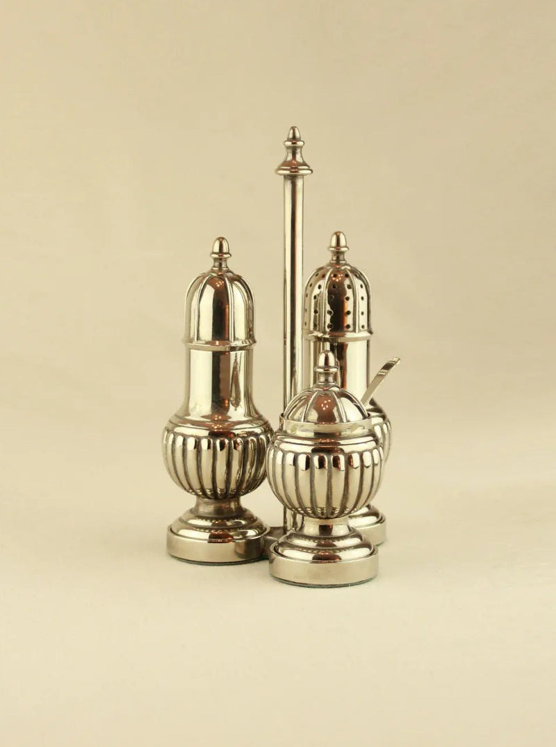 Beautifully packaged silver seasonings set with a variety of spices and herbs