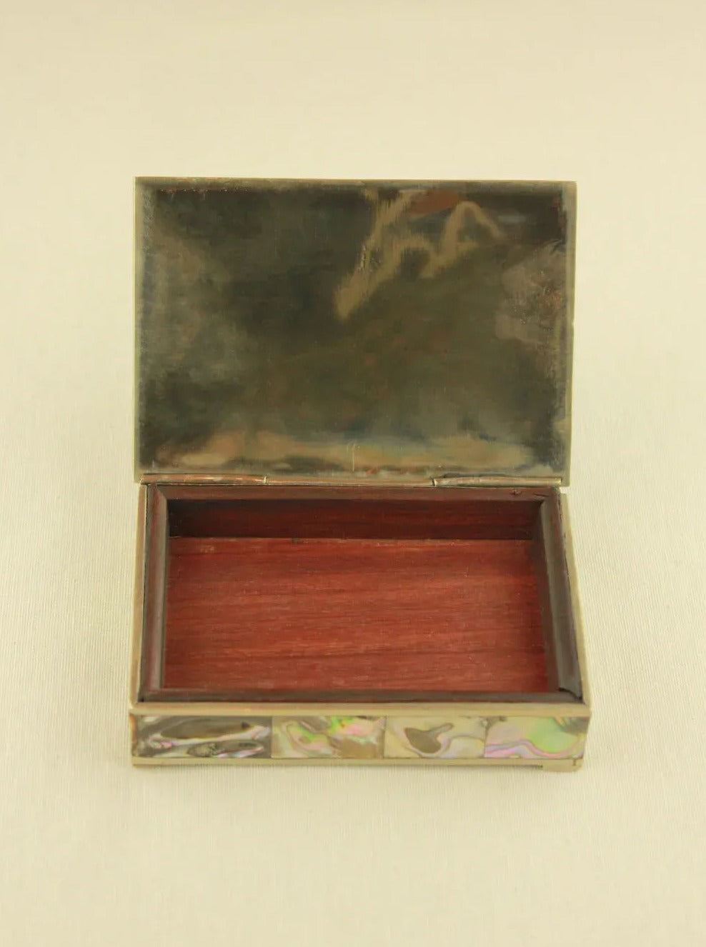 Old-fashioned Shell Box adorned with Stunning Iridescent Abalone Shell
