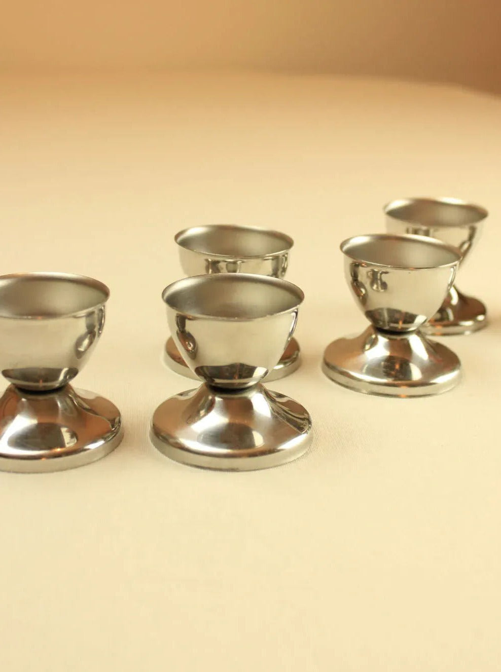 Stainless steel egg cups, perfect for serving breakfast or brunch