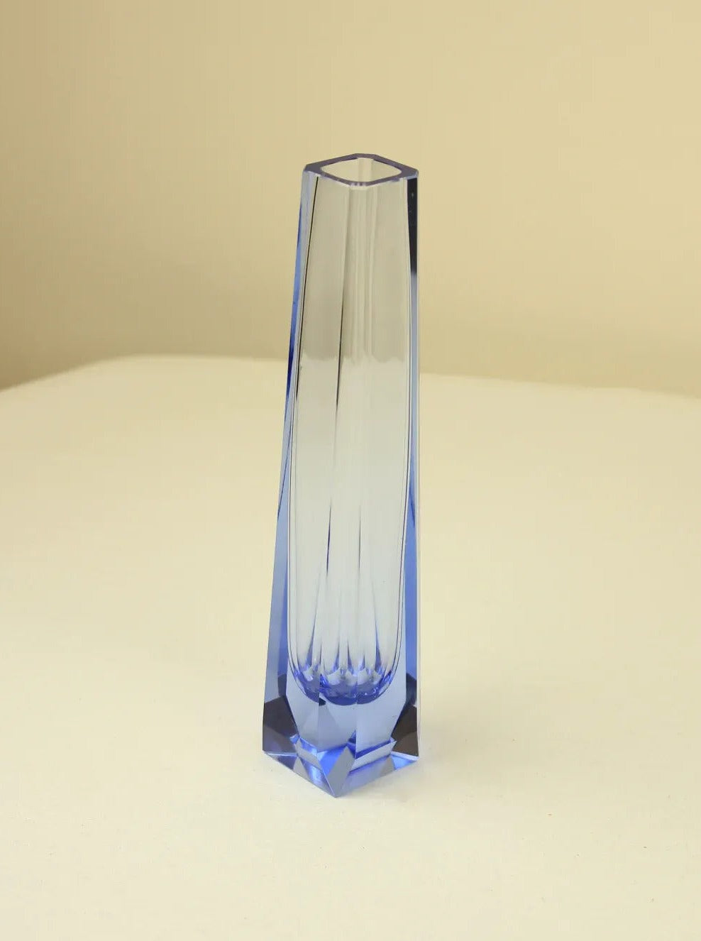 Handcrafted Faceted Murano Vase with unique geometric pattern and iridescent finish