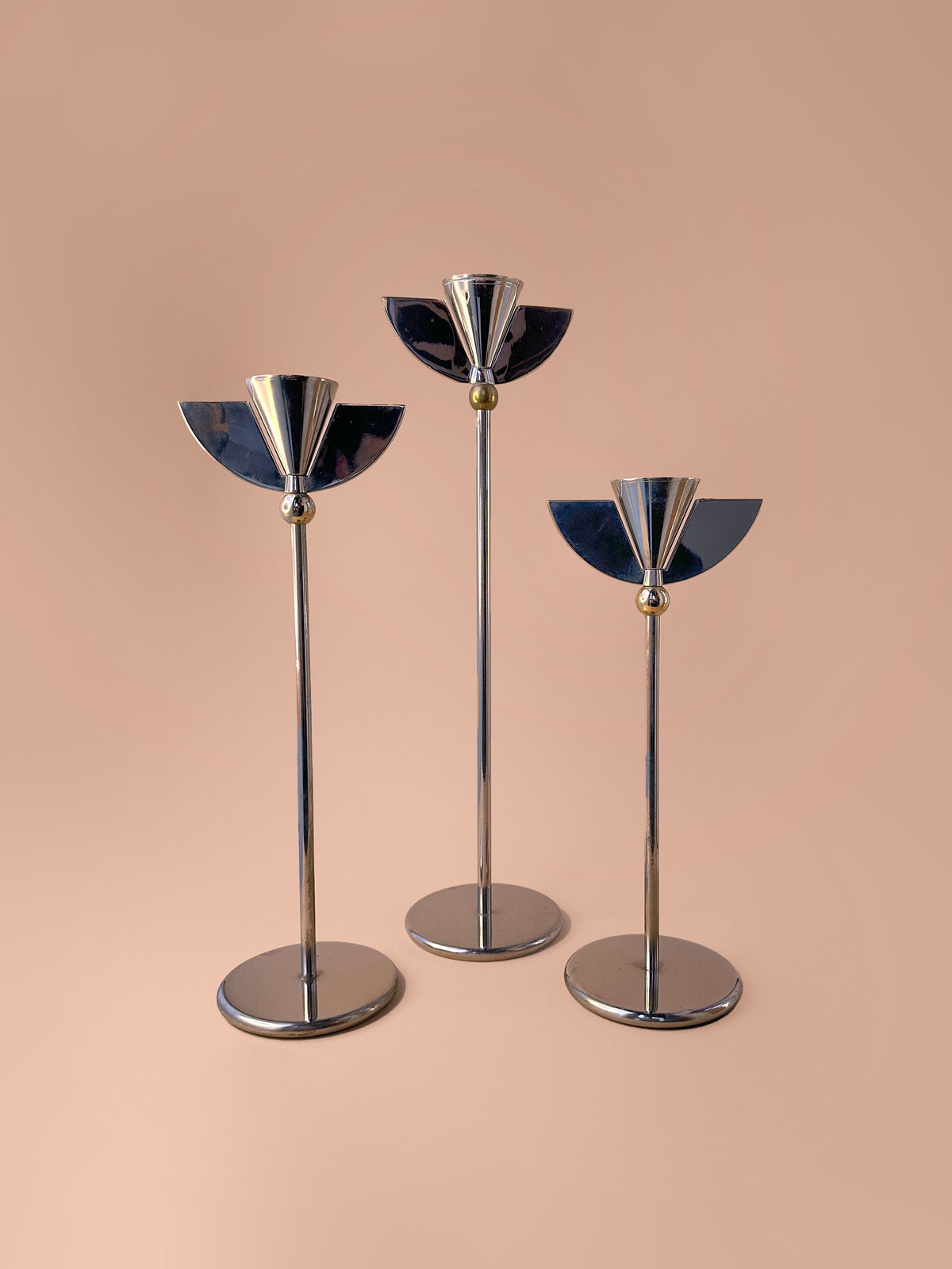 Pair of elegant Italian Silver Art Deco Candleholders with ornate detailing