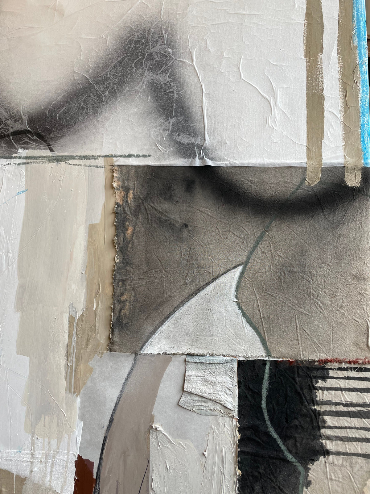 Iceberg - Collage on Canvas: A stunning, abstract artwork of icy-blue hues and textures, depicting a majestic iceberg in a contemporary style 