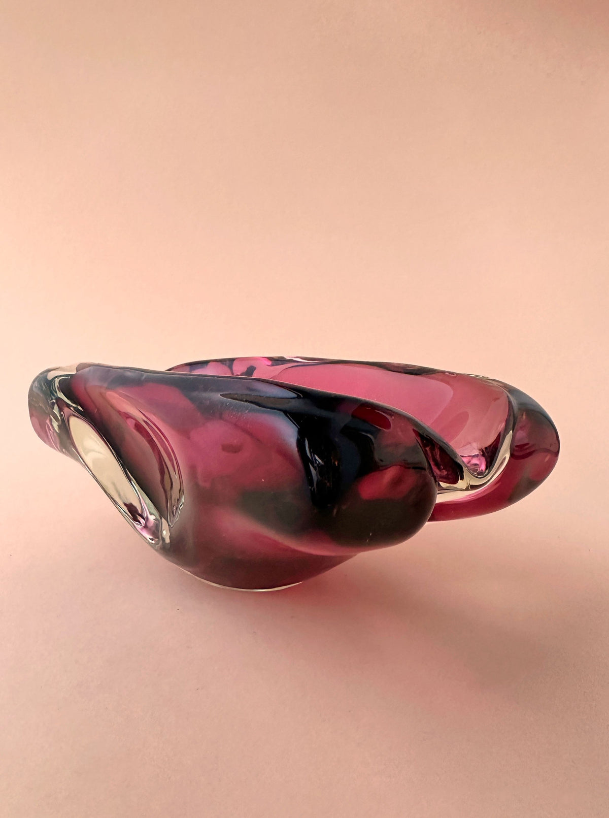 Collectible Large Cherry Red Glass Bowl from 1970s Bohemia with ornate floral designs